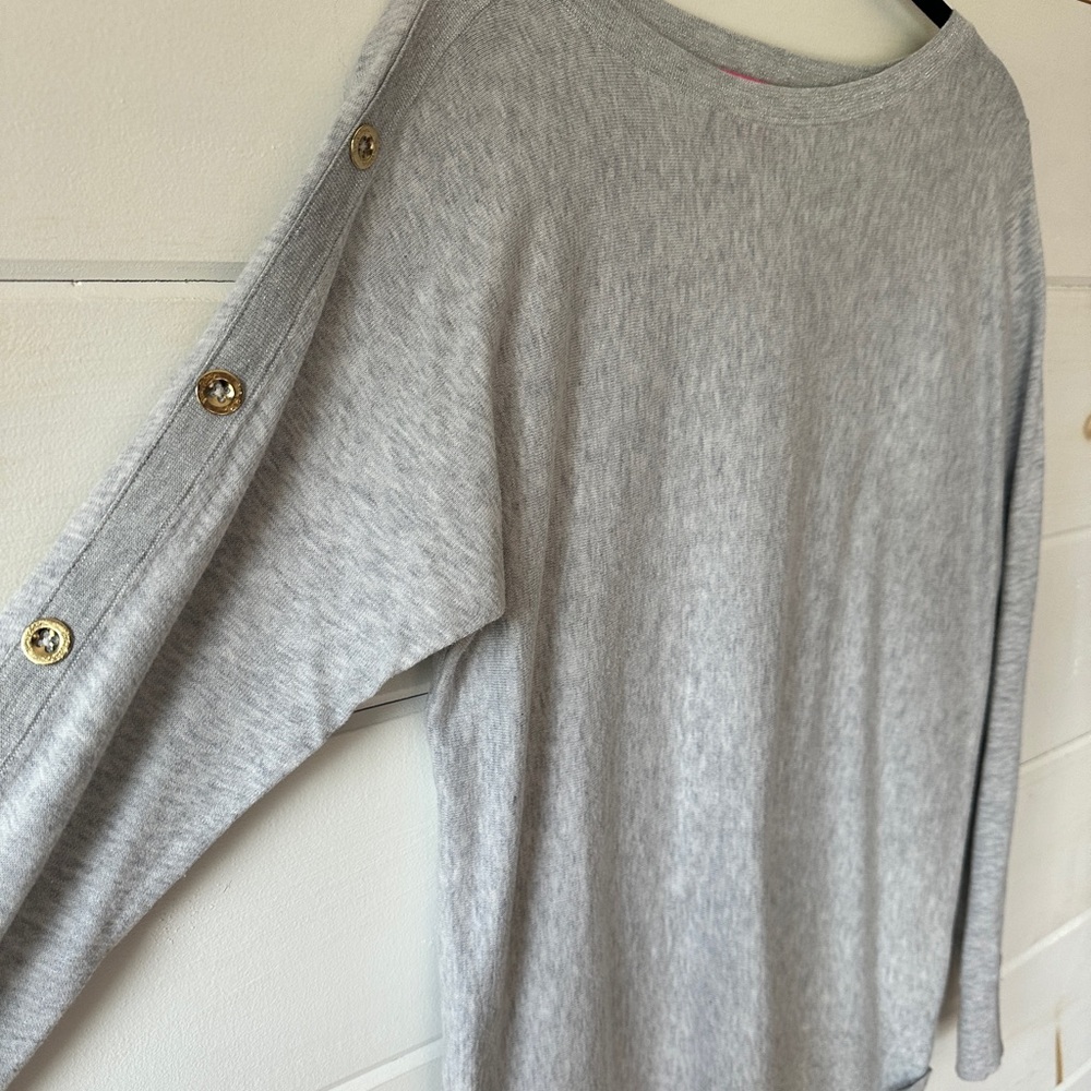 Lilly Pulitzer Gray Sweater with Gold Button Accents